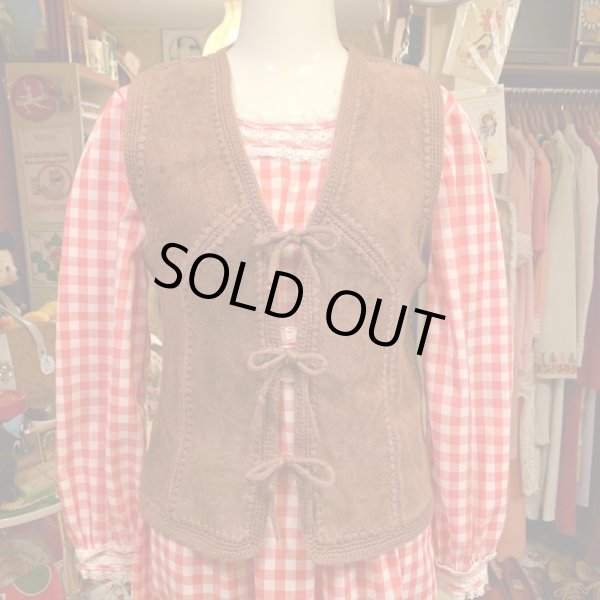 画像1: （SALE）Brown suede&knit vest