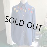 画像: Flower embroidered denim pattern poly tops