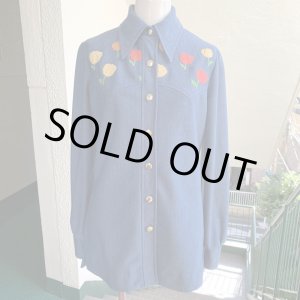 画像: Flower embroidered denim pattern poly tops