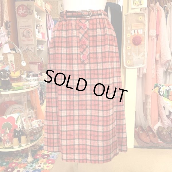 画像1: RD/BK Plaid wool skirt