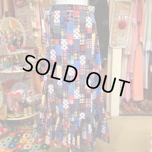 画像: Patchwork pattern frill long skirt