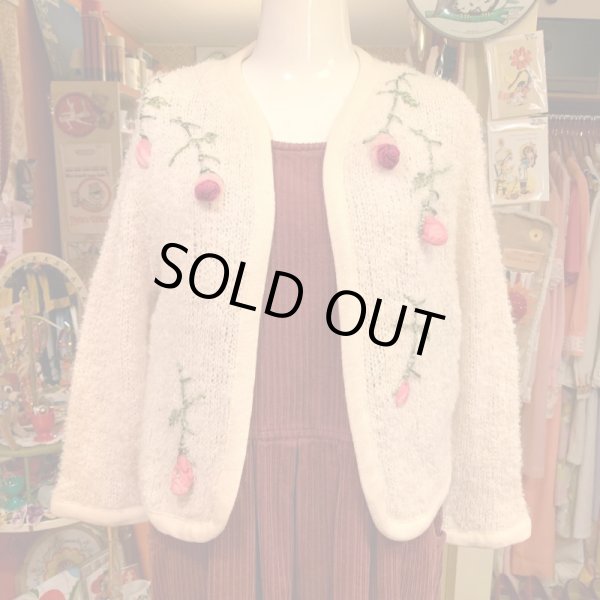 画像1: 50'S Rose motif mohair knit cardigan