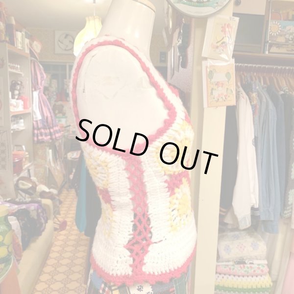 画像2: Vintage Granny flower motif knit vest