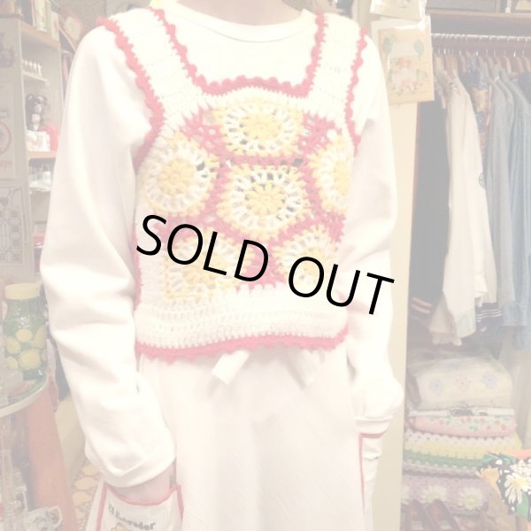 画像4: Vintage Granny flower motif knit vest