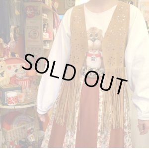 画像: Cutwork flower fringe suede vest