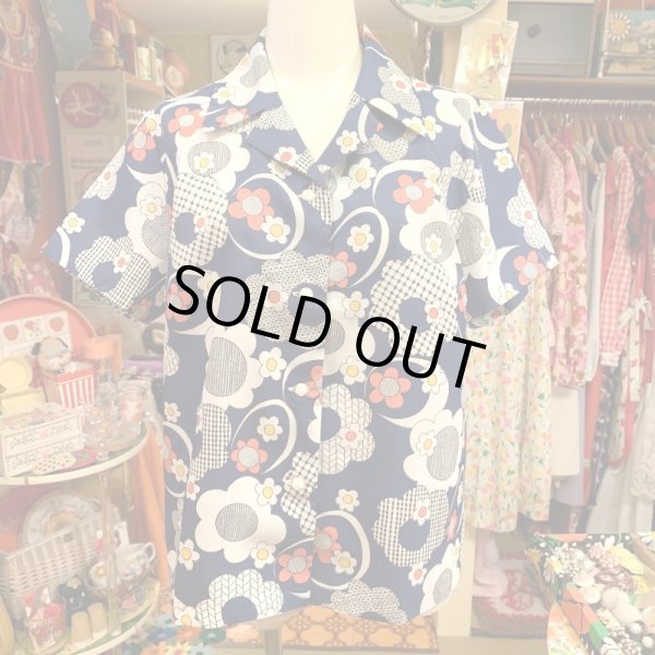 画像1: Flower pattern poly shirt