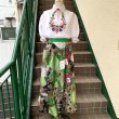 画像1: (SALE) Vintage Light green line patchwork wrap skirt