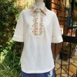 画像1: (SALE)Vintage flower cross stitch short sleeve top