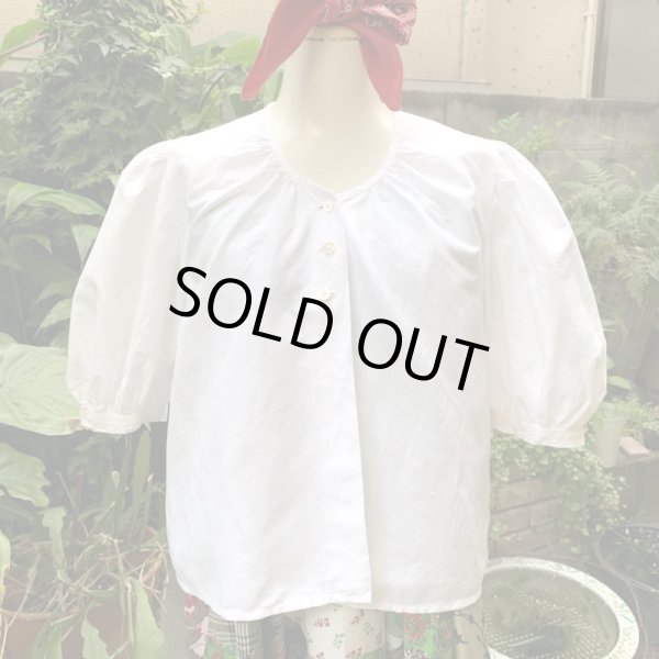 画像1: Vintage white cotton balloon sleeve blouse