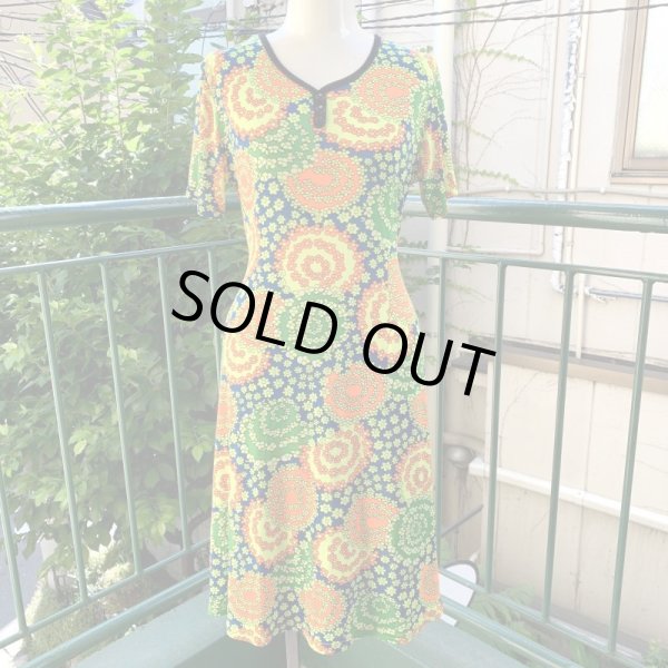 画像1: 70'S Vintage popflower pattern dress