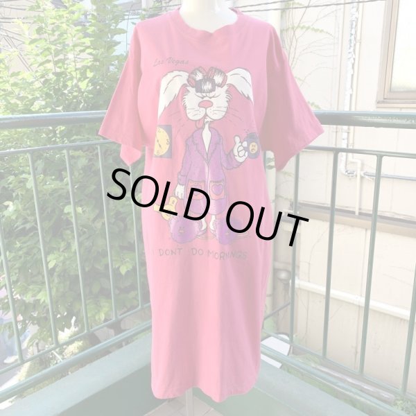 画像1: Vintage Good morning rabbit printed tee dress