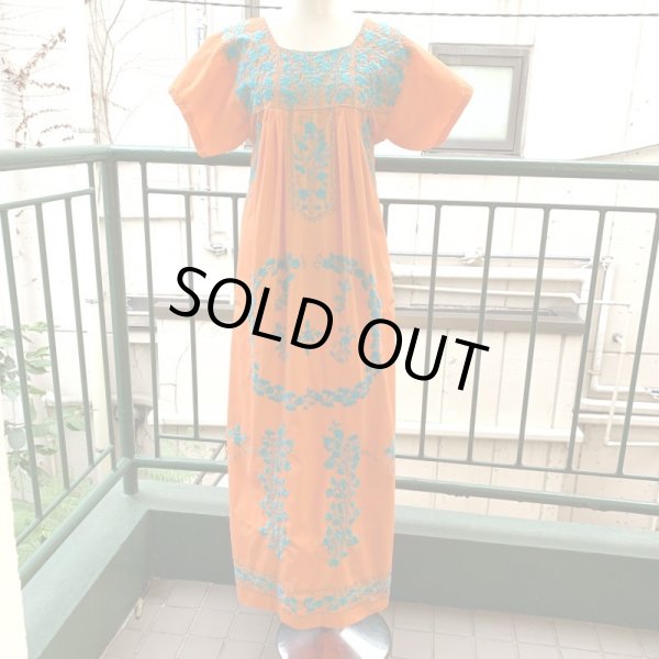 画像1: Vintage Orange＆Light blue Mexican dress