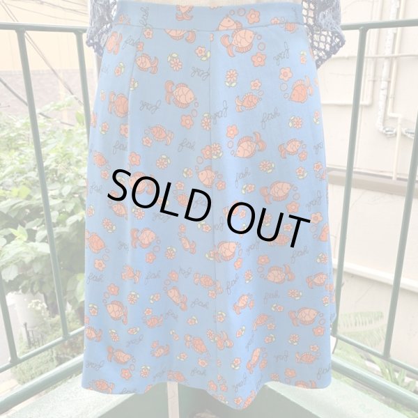 画像1: Fish＆Flower pattern flare skirt