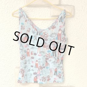 画像: Vintage lady&flower pattern sleeveless top