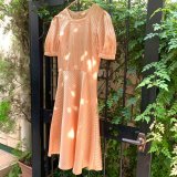 画像: Pearl orange small polka dots sheer stripe dress
