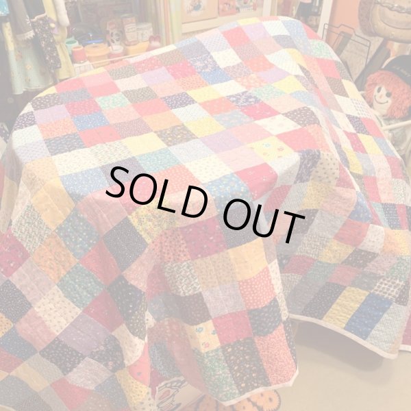 画像1: Vintage colorful flowers patchwork quilt