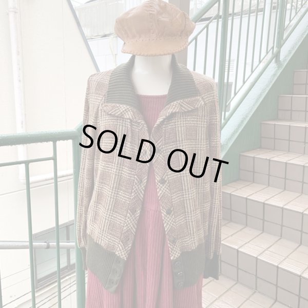 画像1: Vintage rib switching plaid jacket