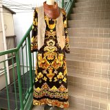 画像: Vintage oriental flower pattern poly long dress