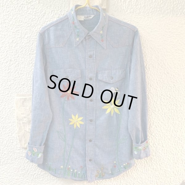 画像1: Vintage embroidery&paint western shirt