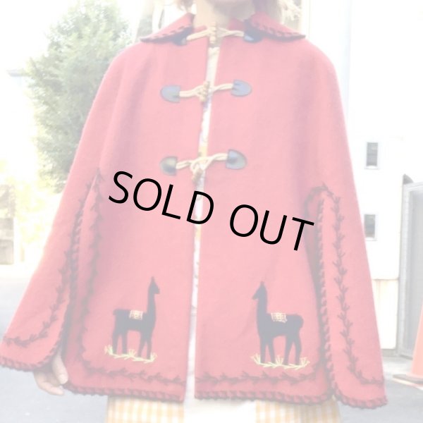 画像1: Vintage donkey patch&embroidery wool poncho coat