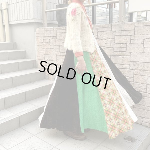 画像1: Vintage patchwork long skirt