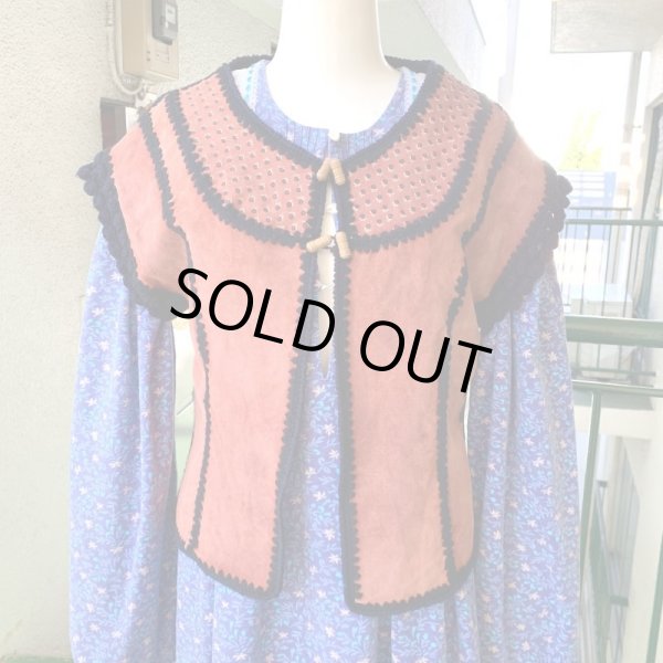 画像1: Vintage flower stamp suede&knit vest