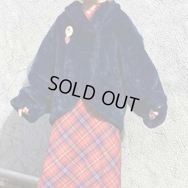 画像1: Vintage navy eco fur jacket