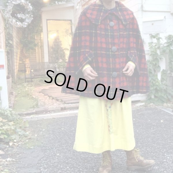 画像1: Vintage Design Plaid collared poncho