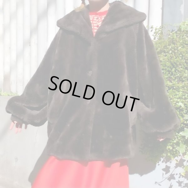 画像1: Vintage dark brown eco fur coat