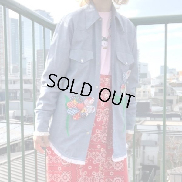 画像1: Vintage flower patch chambray shirt