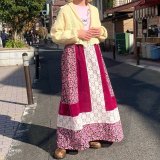 画像: (SALE) Vintage velor&flower lace patchwork long skirt