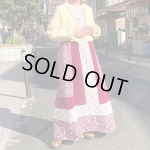 画像: (SALE) Vintage velor&flower lace patchwork long skirt