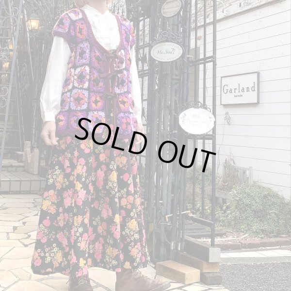 画像1: Vintage Granny square ribbon vest