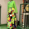 画像1: Vintage light green flower printed long sleeve dress