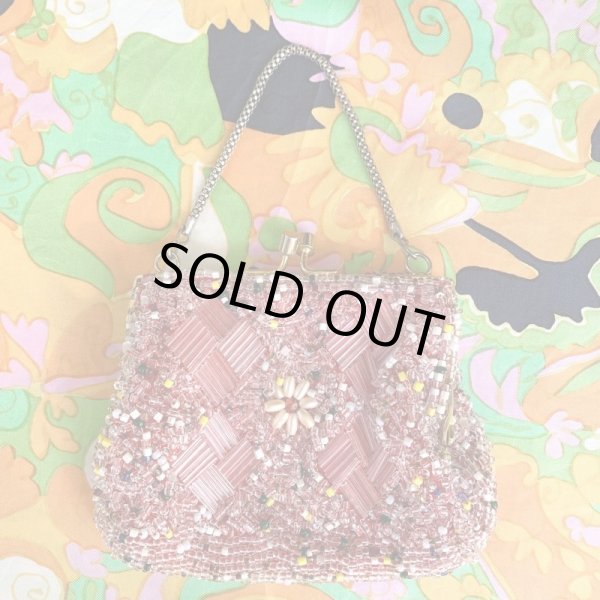 画像1: Vintage flower&diamond shape beads mini bag