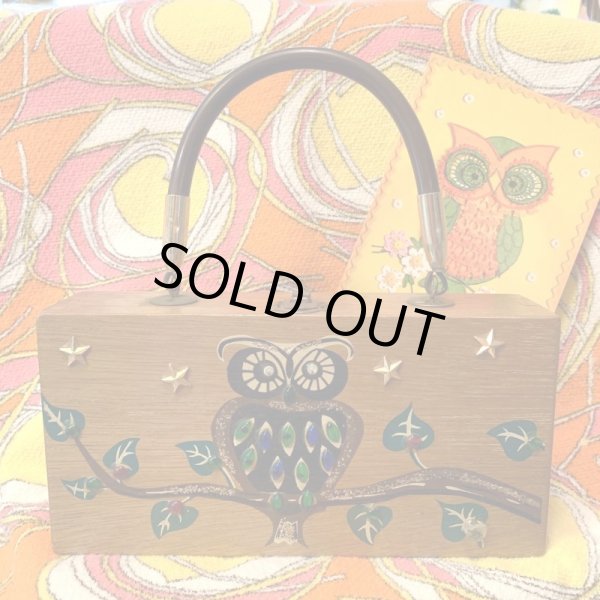 画像1: Vintage owl lucite decoration wood bag