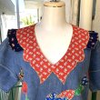 画像3: Vintage flower&ruffle collar patchwork denim top