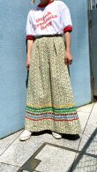 画像1: Vintage ribbon line flower pattern long skirt