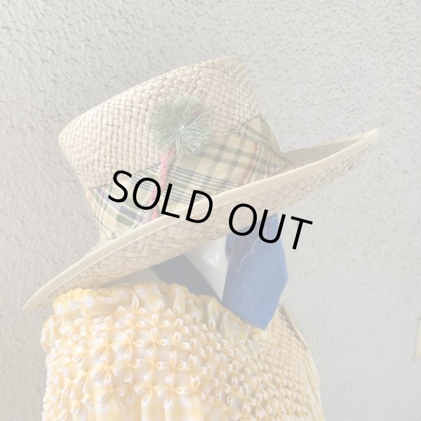 画像1: Vintage plaid ribbon straw hat