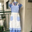 画像1: Vintage light blue checkered flower lace apron