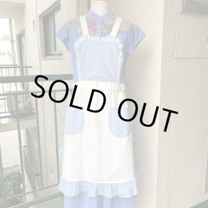 画像: Vintage light blue checkered flower lace apron