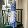 画像2: Vintage light blue checkered flower lace apron