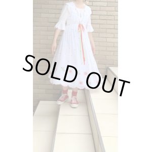 画像: 60'S Vintage dot&flower embroidery ribbon dress
