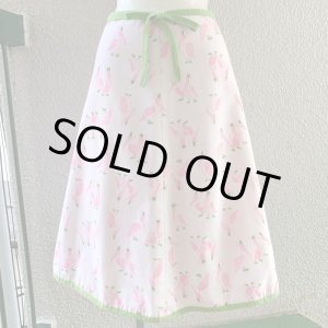 画像: Vintage pink lightgreen stork printed wrap skirt