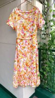 画像15: Vintage colorful flower printed frill line dress