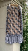 画像1: Vintage flower&checkered patchwork printed frill long skirt