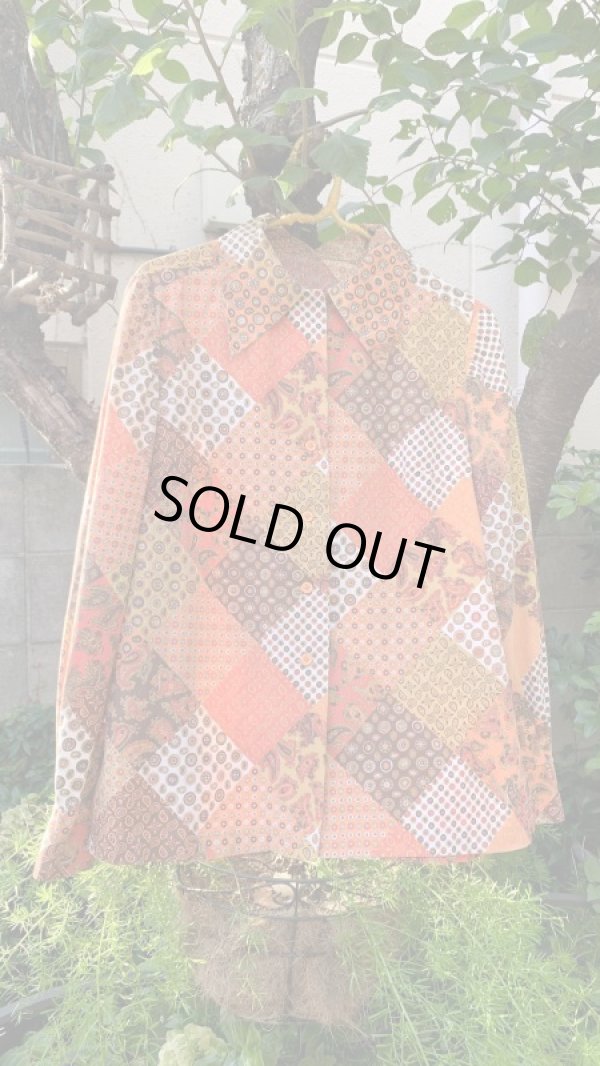 画像1: Vintage patchwork printed cotton blouse