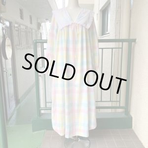 画像: H様専用　Vintage flower embroidery cotton collar pastel check dress