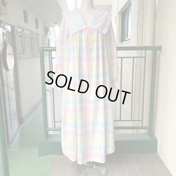 画像1: H様専用　Vintage flower embroidery cotton collar pastel check dress