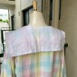 画像2: H様専用　Vintage flower embroidery cotton collar pastel check dress